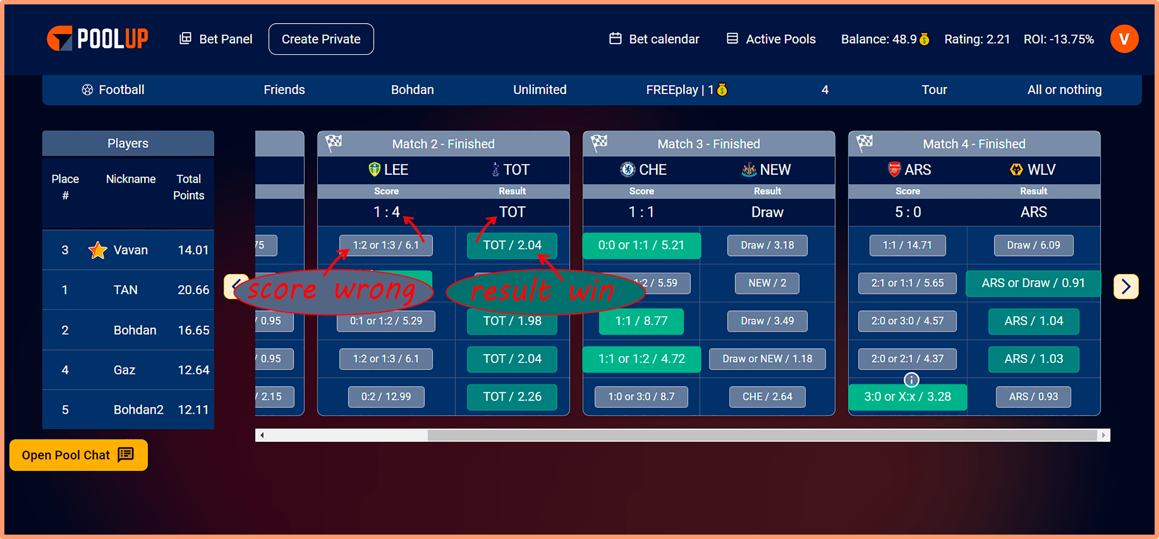 PLACE BET on SCORE get auto BACKUP BET for RESULT